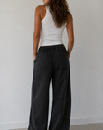 Charcoal Linen Blend Barrel Tapered Pants