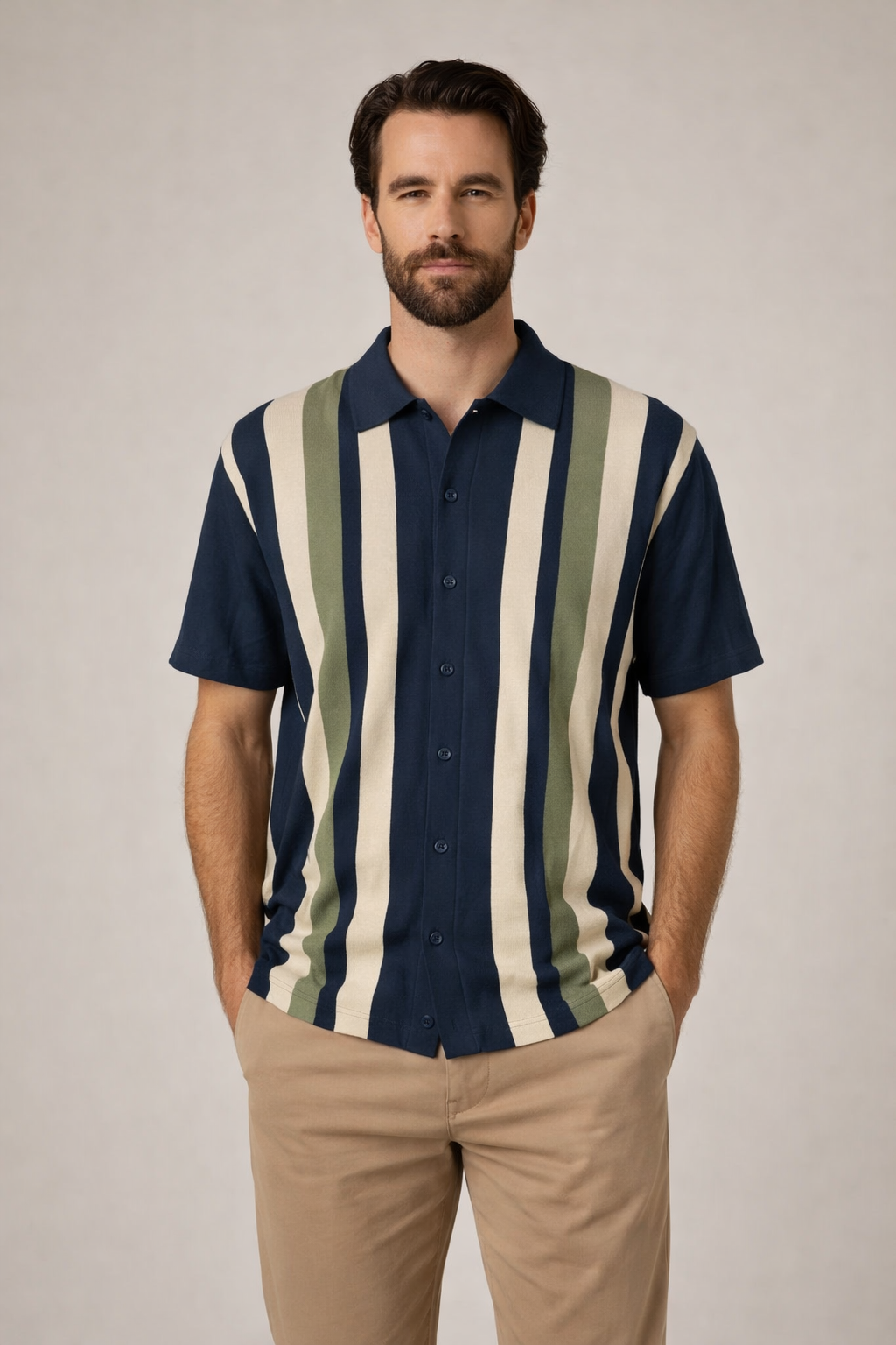 Navy &amp; Green Velzy Knitted Shirt
