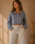 Taupe Blue Bluebird Cardigan Top - W2614