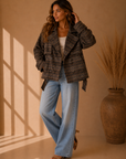Brown Plaid Short Trench Jacket - 26650