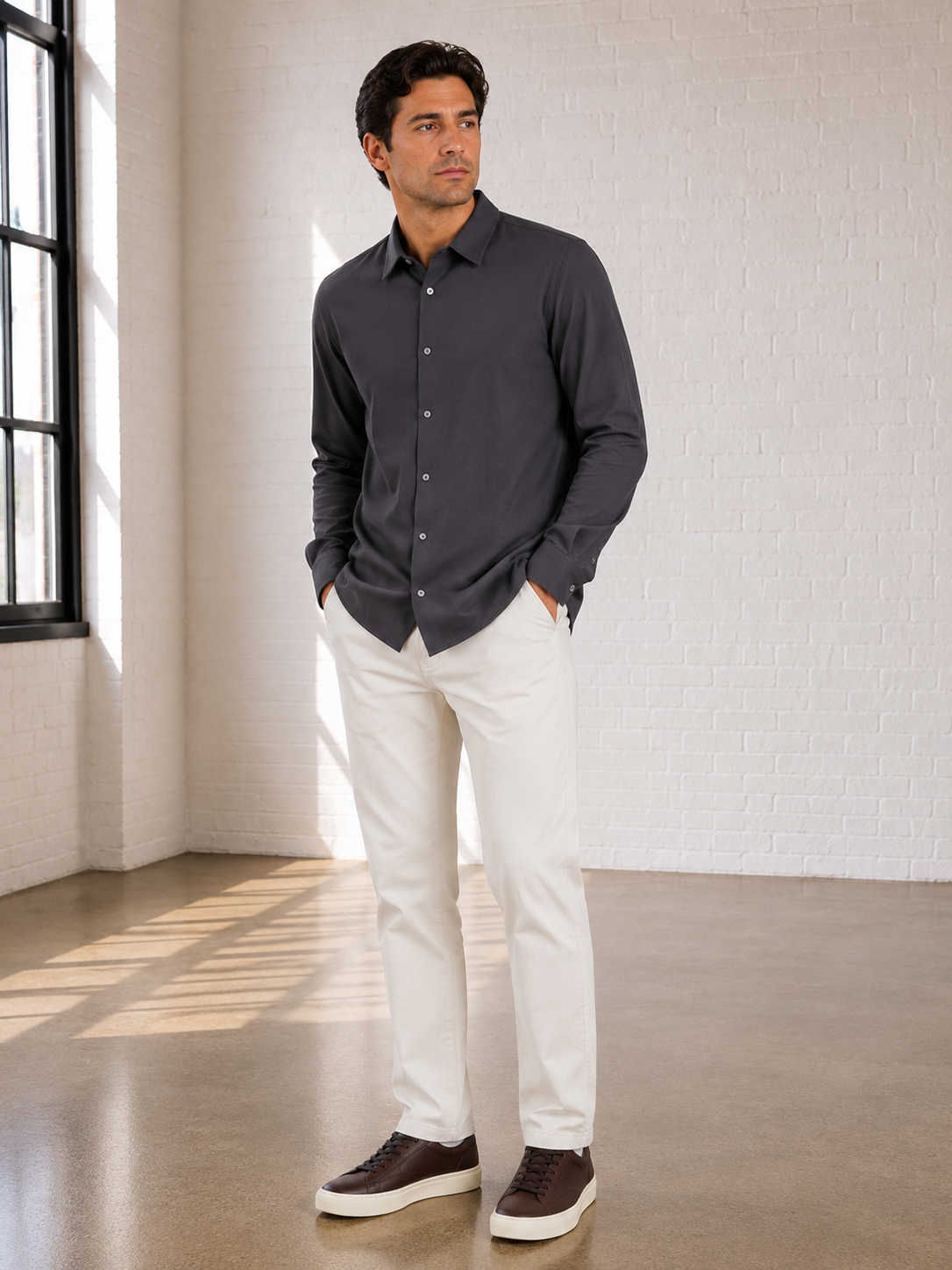 Navy Girona Long Sleeve Shirt - SMKL-7777