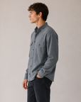 Steel Blue Twill Neptune Knit Sweater Shirt