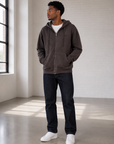 Black Wash Emb Full Zip Fleece Hoodie