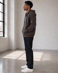 Black Wash Emb Full Zip Fleece Hoodie