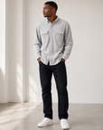 Grey White Twill Neptune Knit Sweater Shirt