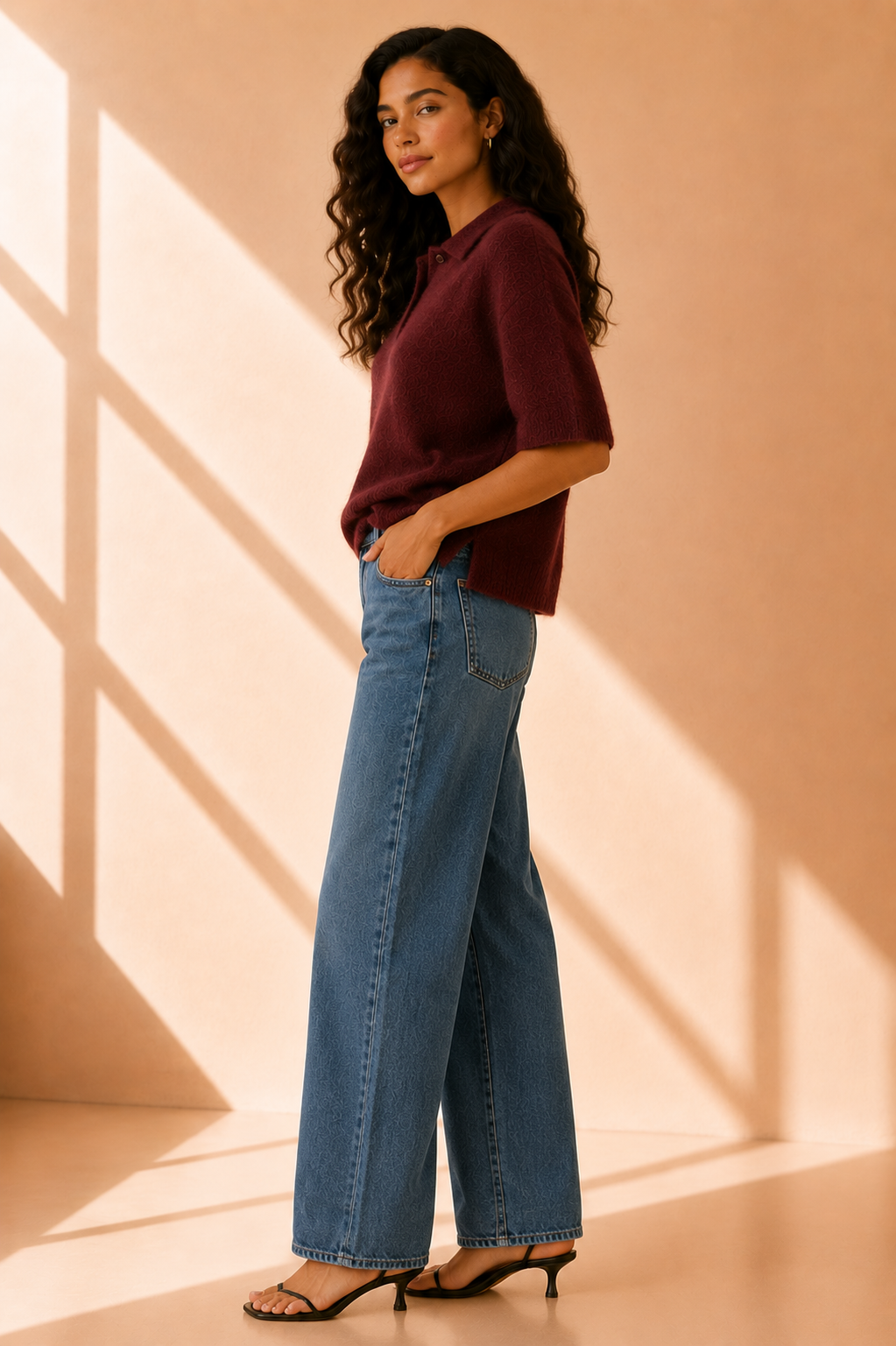 Cherry Wine Nadya Alpaca Blend Boxy Polo Sweater