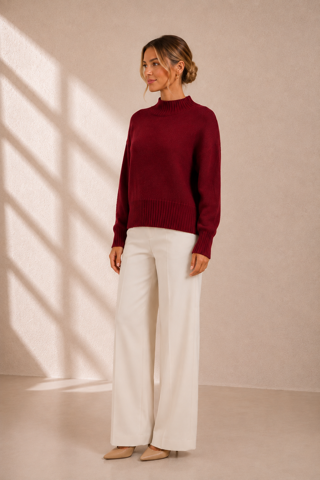 Wine Uptown Mock Sweater - W1070