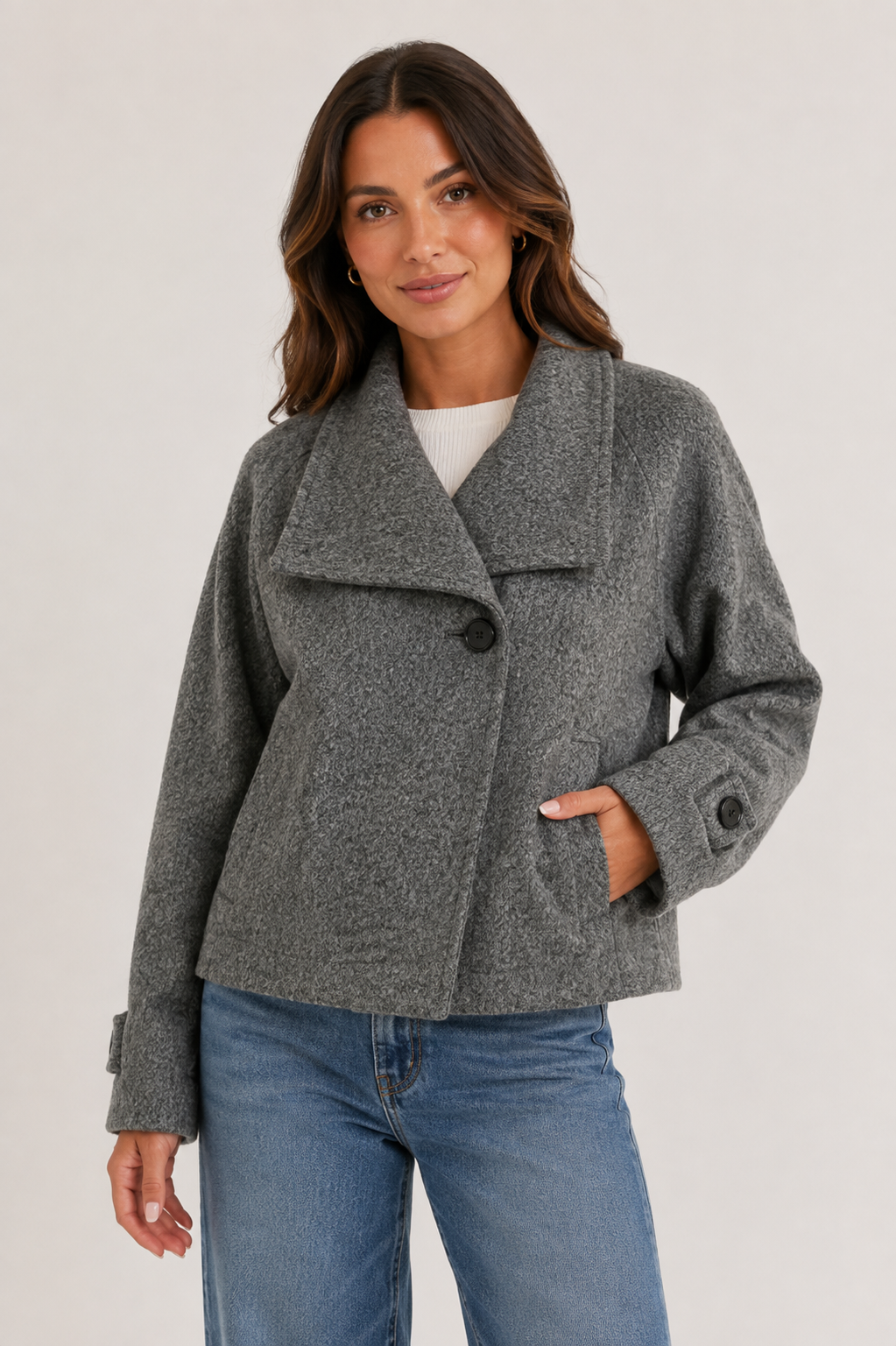Charcoal Boston Oversized Collar Jacket - LJ3589