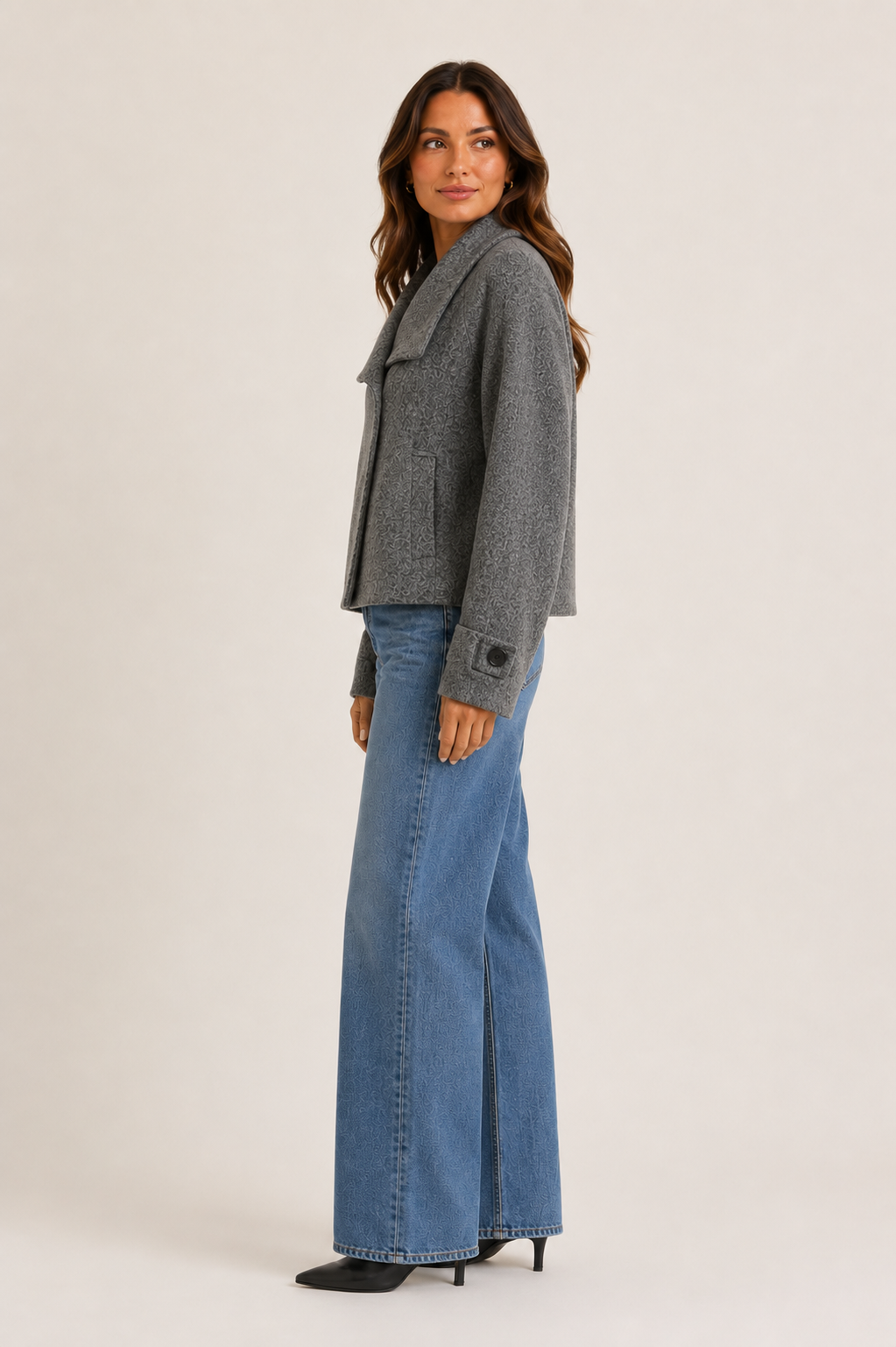 Charcoal Boston Oversized Collar Jacket - LJ3589