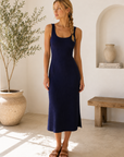 Navy Apollo Ribbed Midi Dress - W2288D