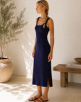 Navy Apollo Ribbed Midi Dress - W2288D