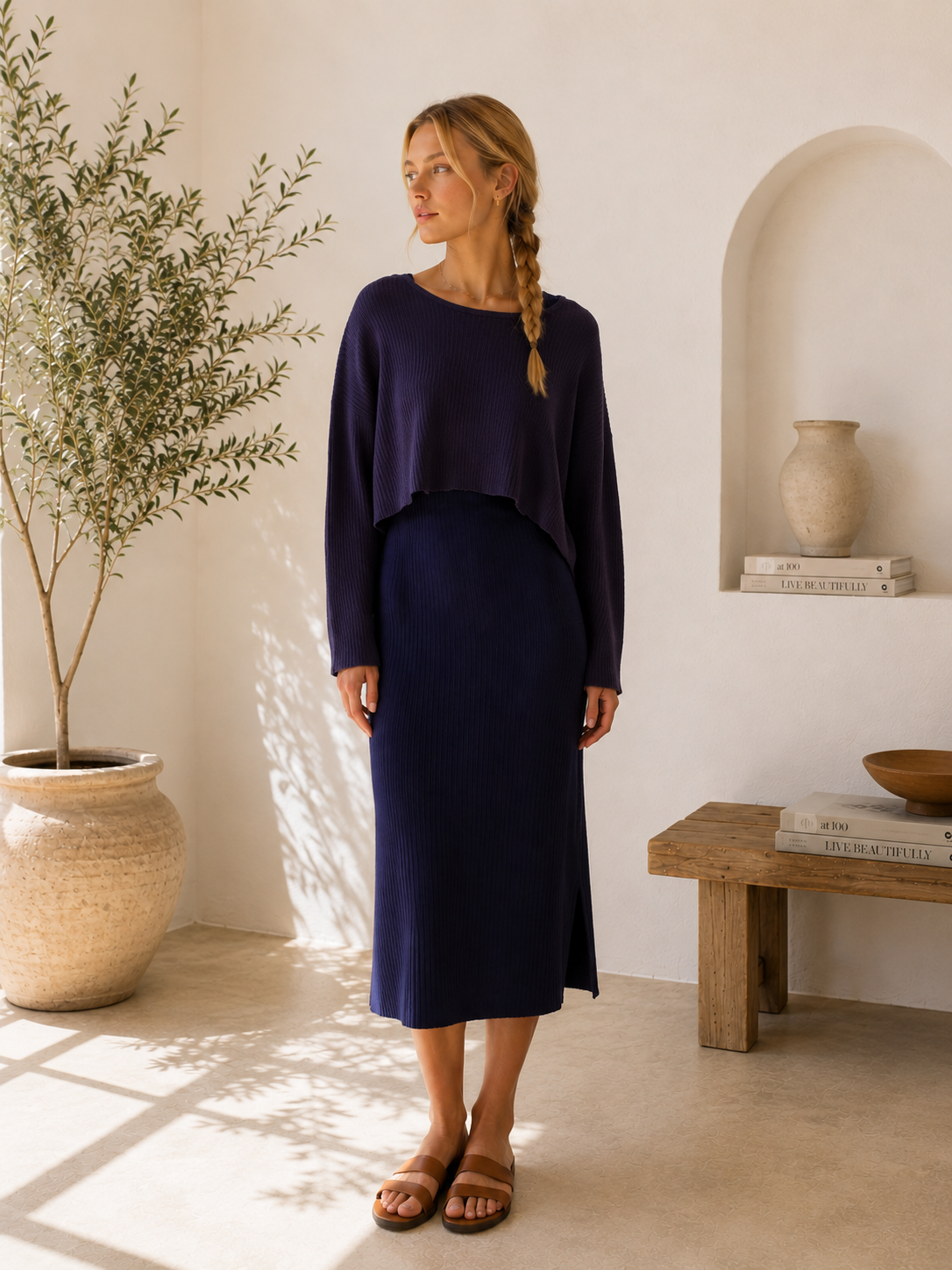 Navy Madison Ribbed Sweater - W2288