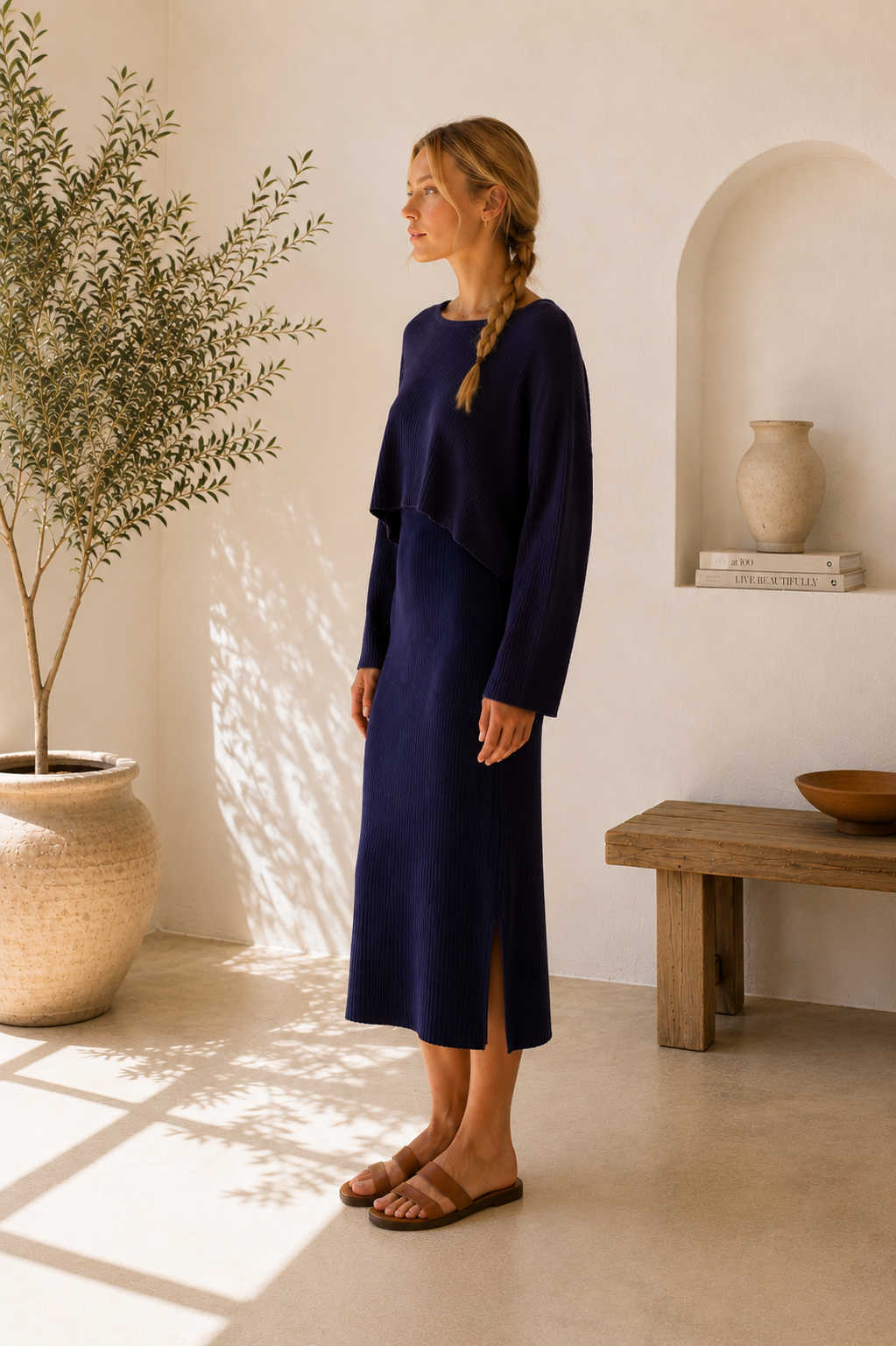 Navy Madison Ribbed Sweater - W2288