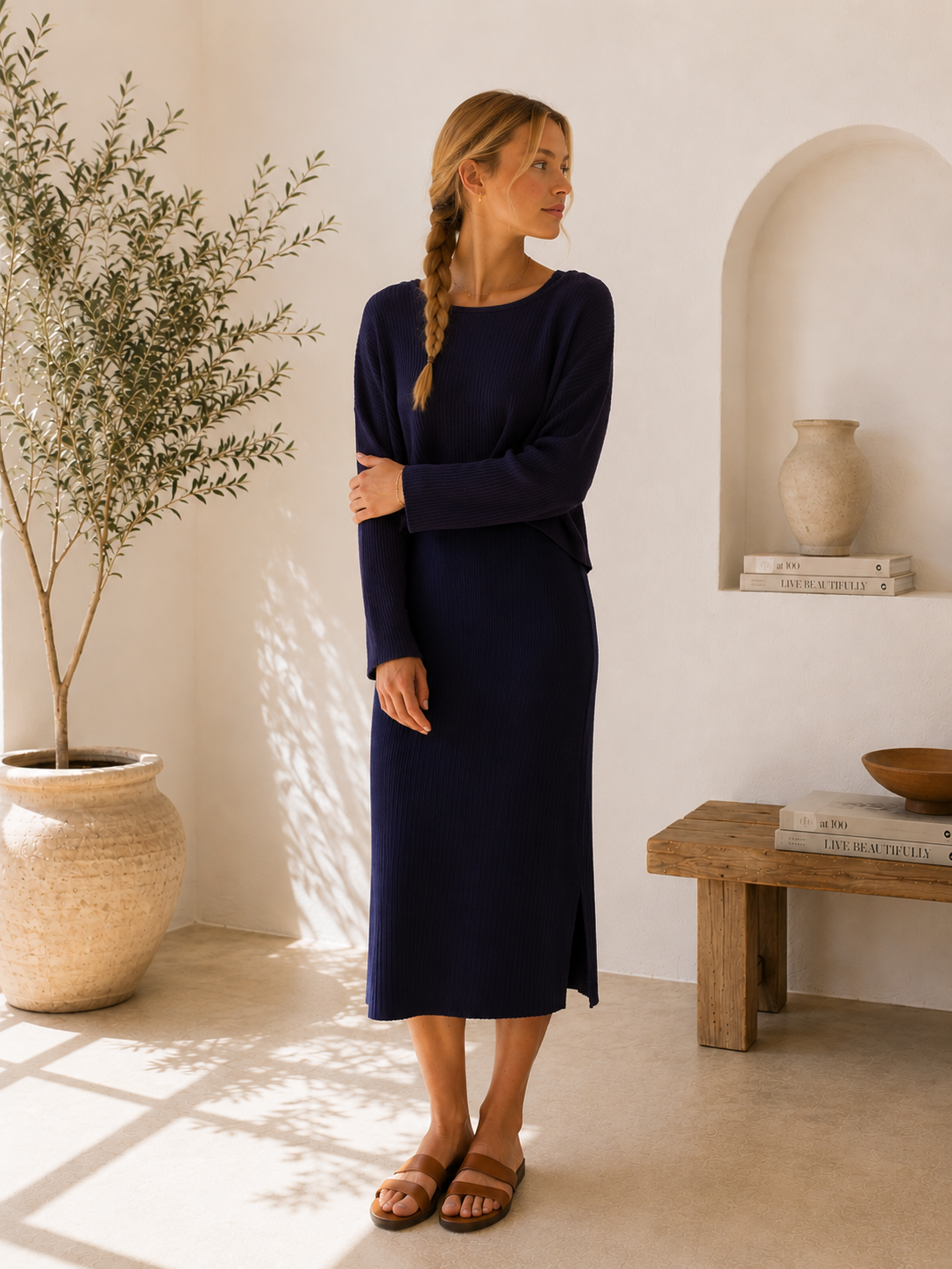 Navy Madison Ribbed Sweater - W2288