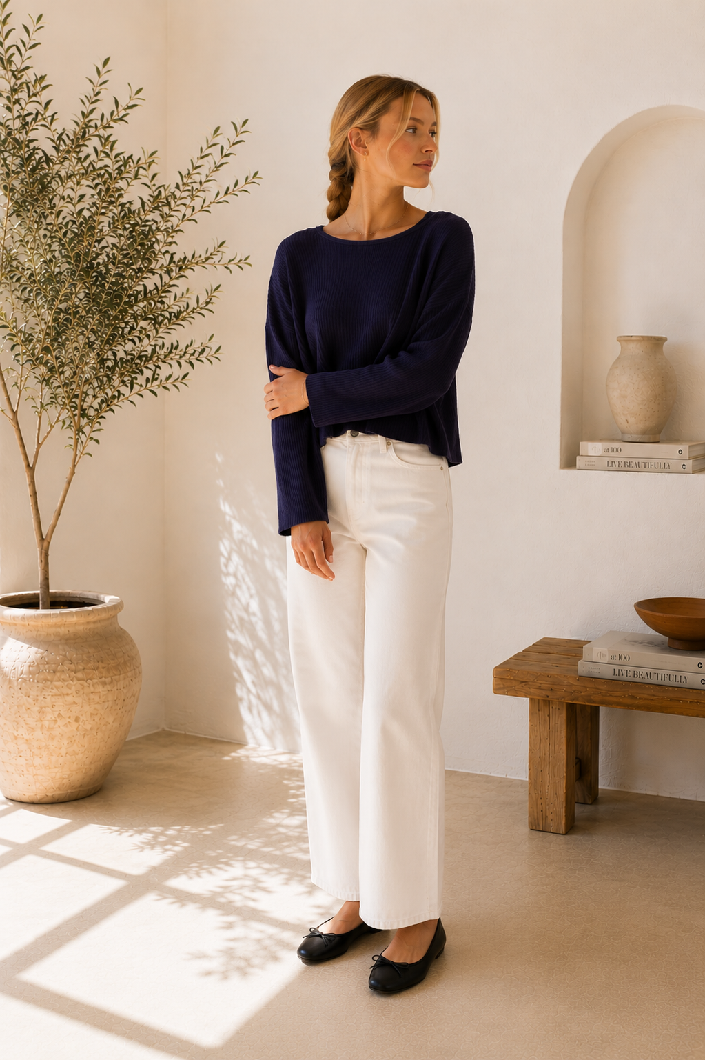 Navy Madison Ribbed Sweater - W2288