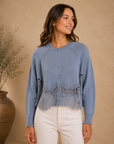 Dusty Blue Mara Knitted Lace Cardigan - J80656