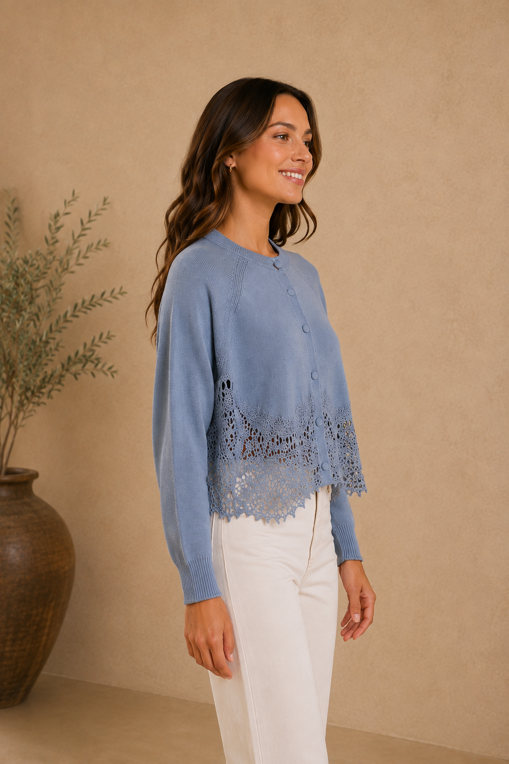 Dusty Blue Mara Knitted Lace Cardigan - J80656
