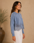 Dusty Blue Mara Knitted Lace Cardigan - J80656