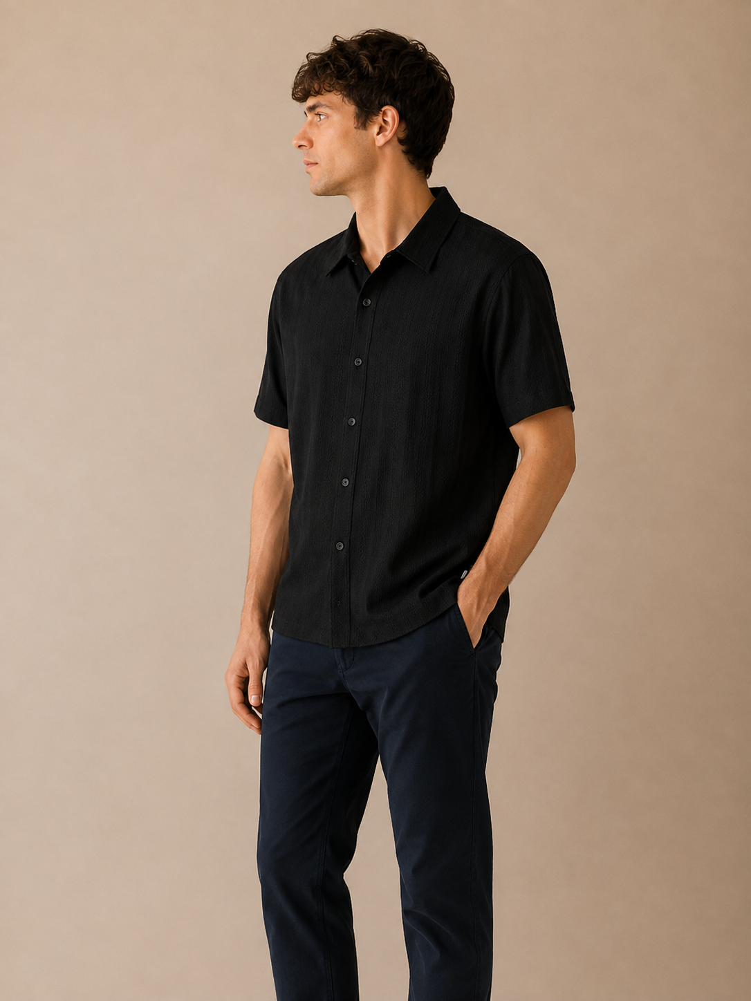 Black Napoli Short Sleeve Shirt - SMK-8266