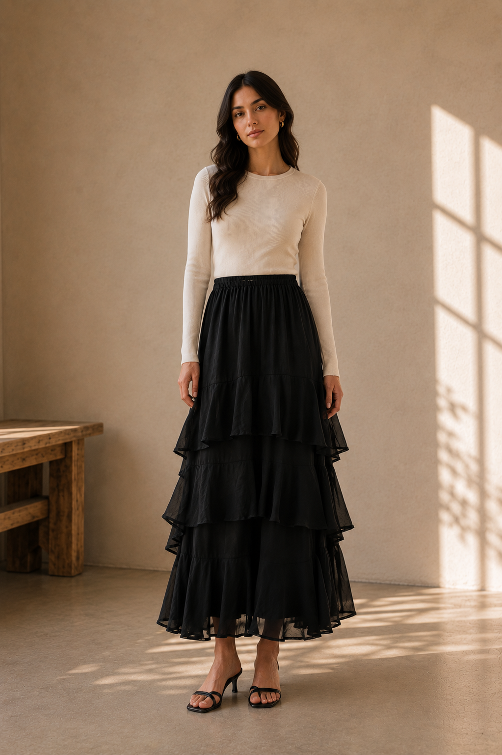 Black Antonella Ruffle Skirt