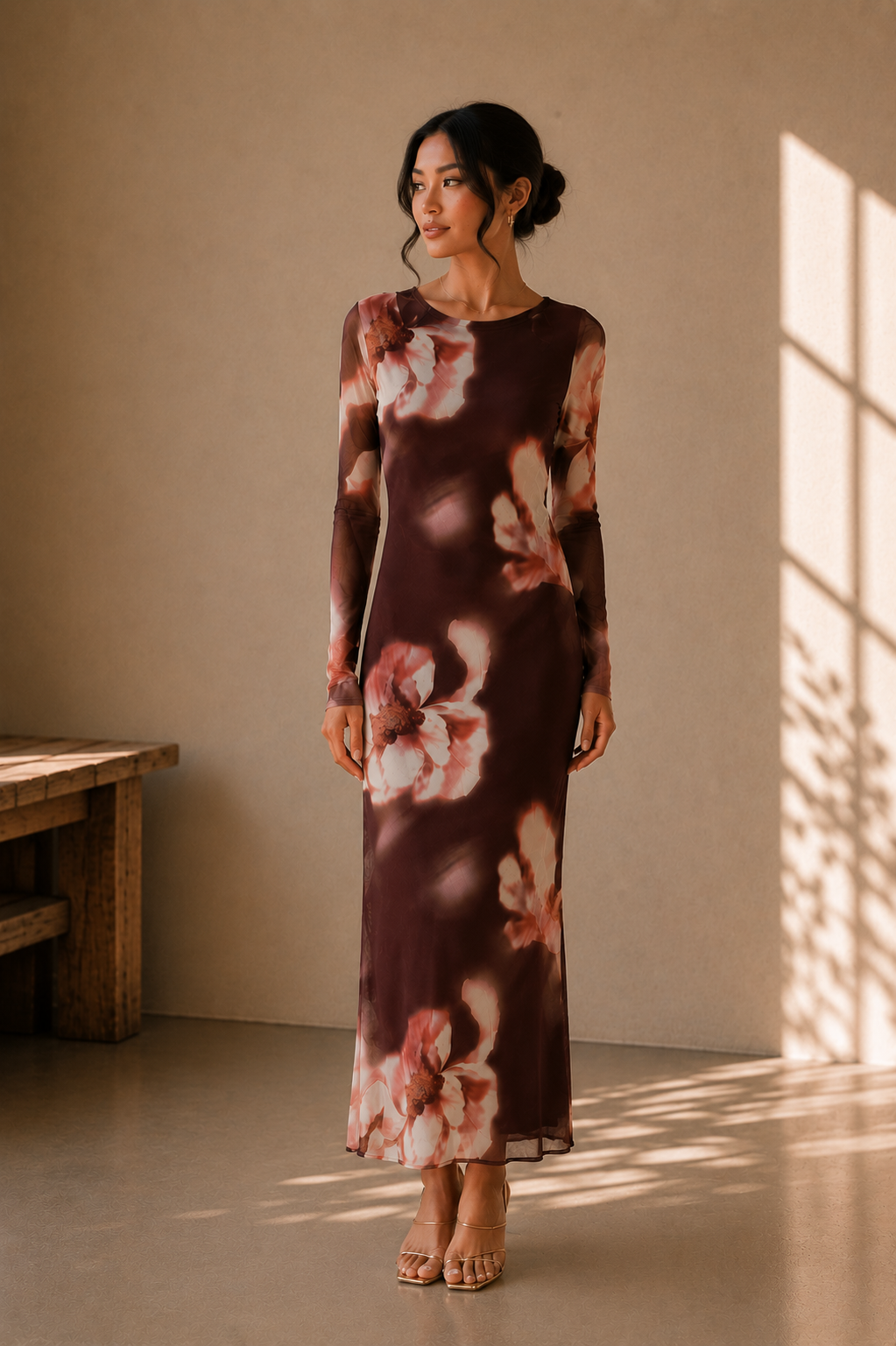 Brown Blurred Floral Bradshaw Maxi Dress - PNPEQ3263439
