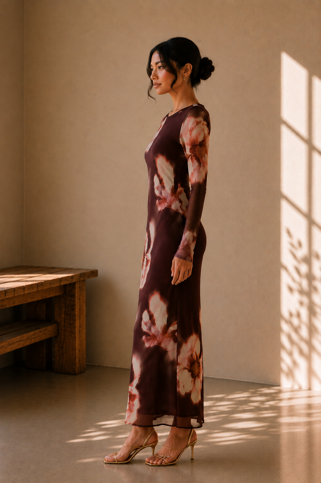 Brown Blurred Floral Bradshaw Maxi Dress - PNPEQ3263439