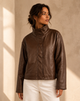 Chocolate Wren Drop Shoulder Leather Jacket - KJ67401