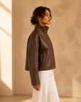 Chocolate Wren Drop Shoulder Leather Jacket - KJ67401