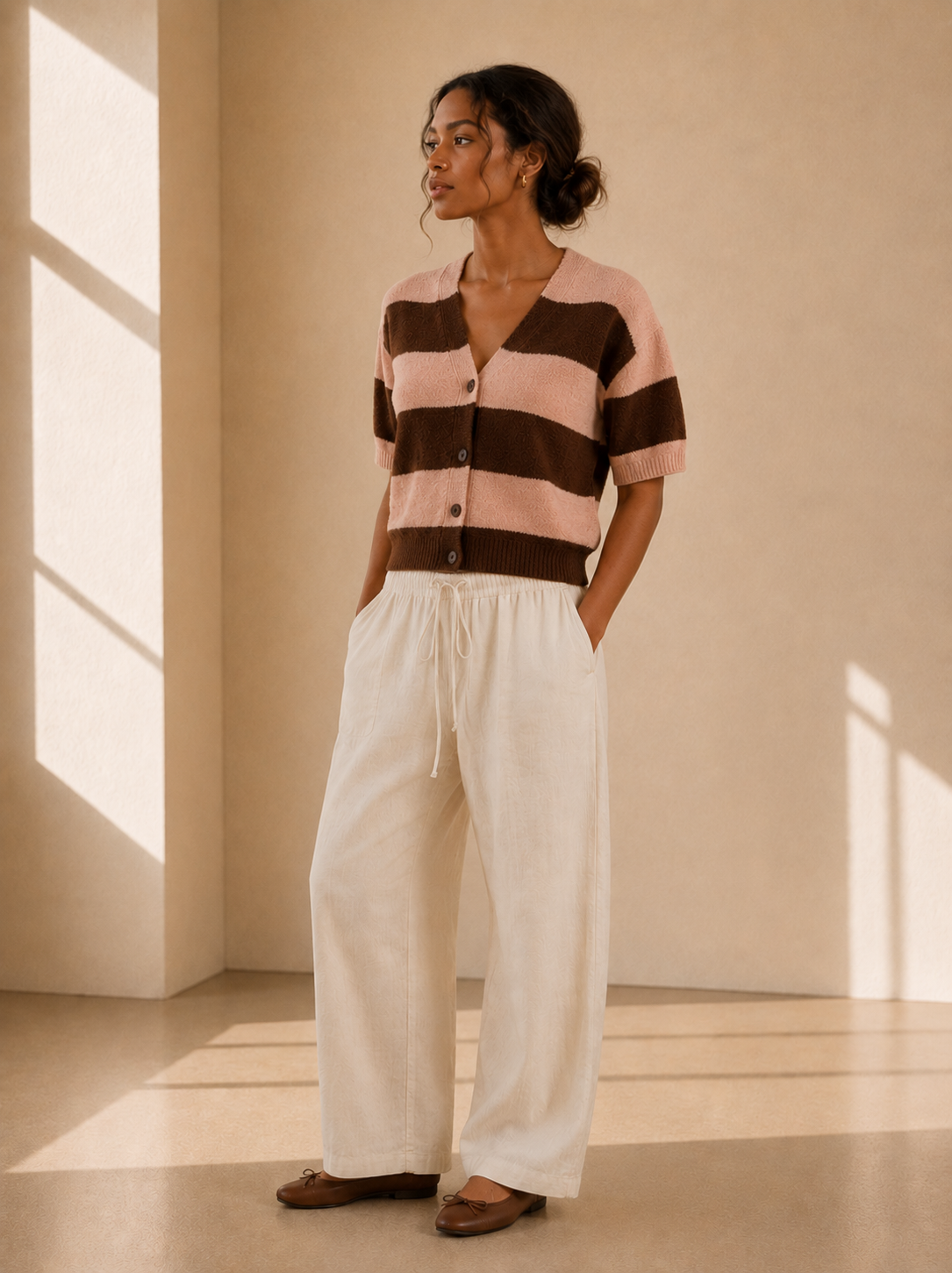 Pink &amp; Brown Lily Sweater Top - 7473WS