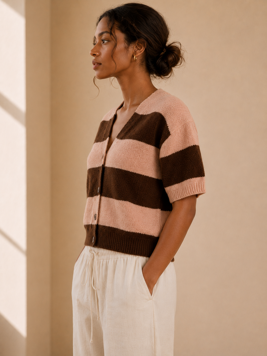 Pink &amp; Brown Lily Sweater Top - 7473WS