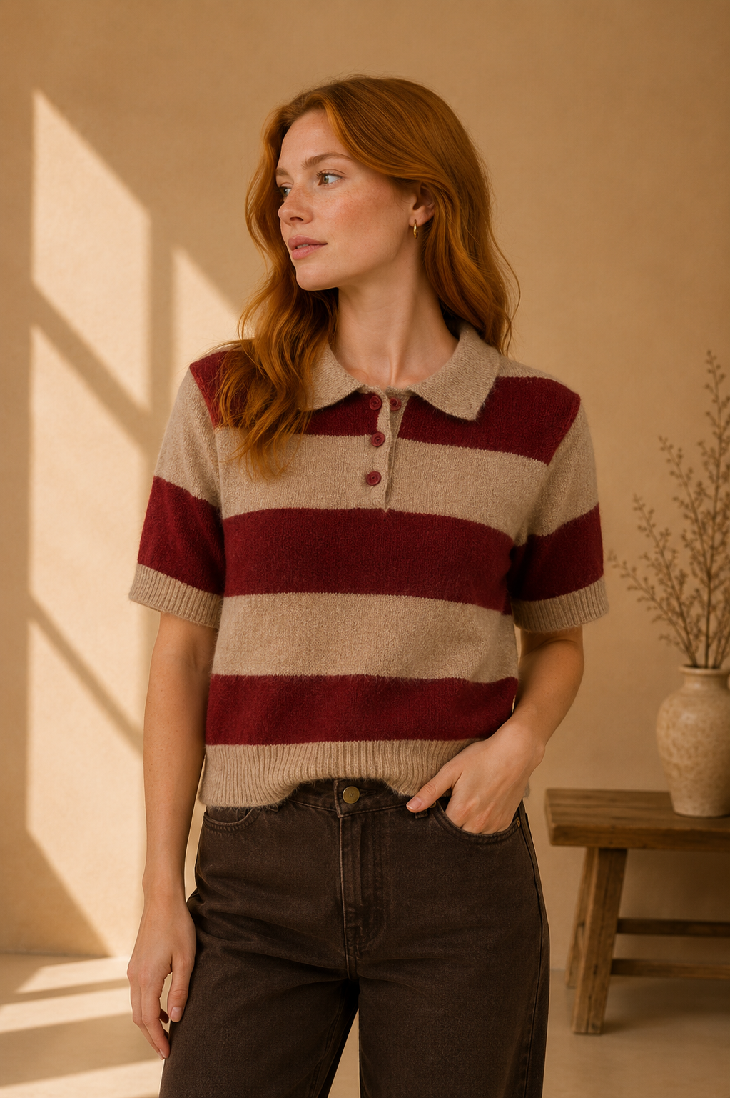 Dusty Pink &amp; Burgundy Bethany Sweater Top - 7500WS