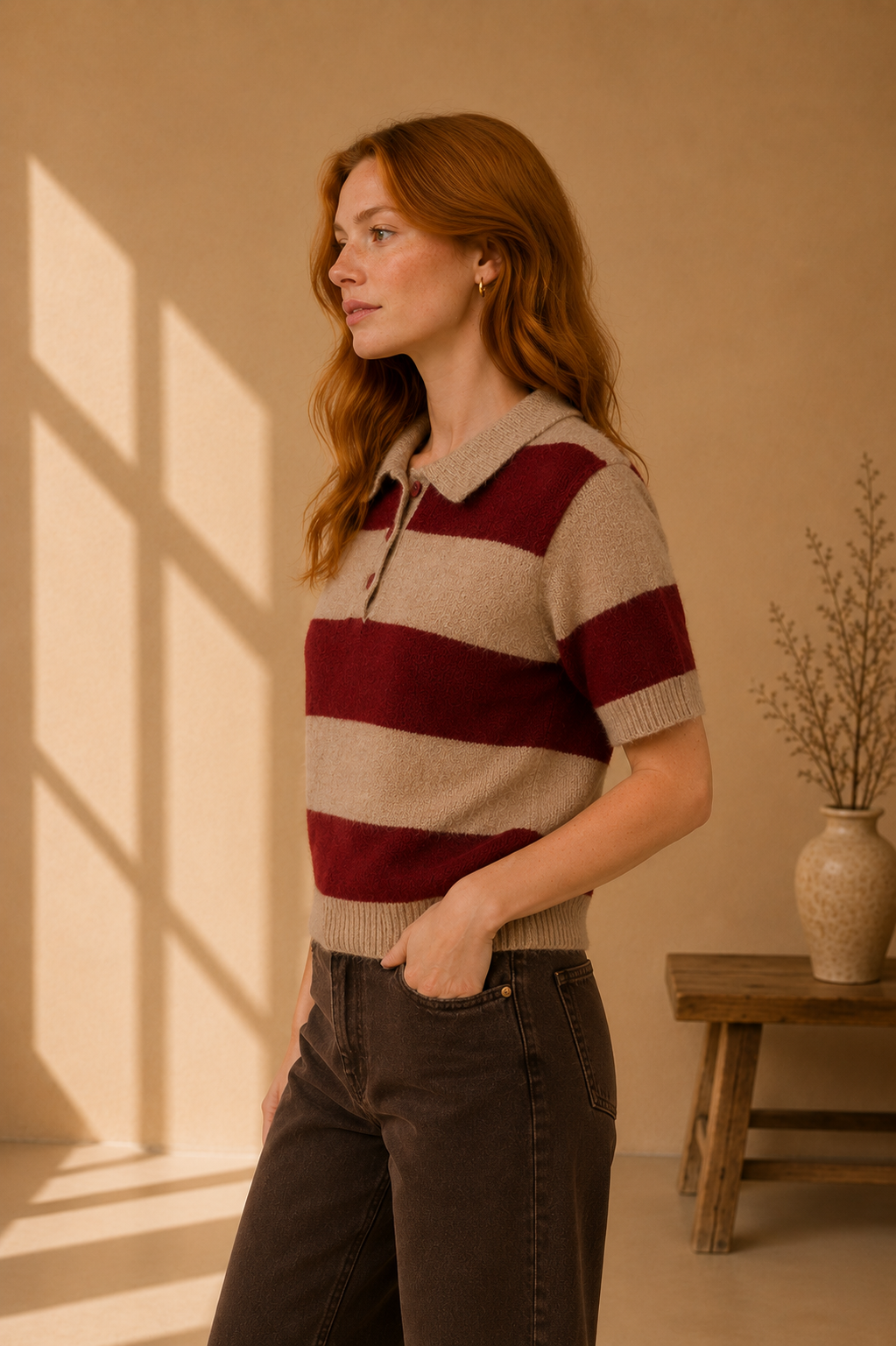 Dusty Pink &amp; Burgundy Bethany Sweater Top - 7500WS