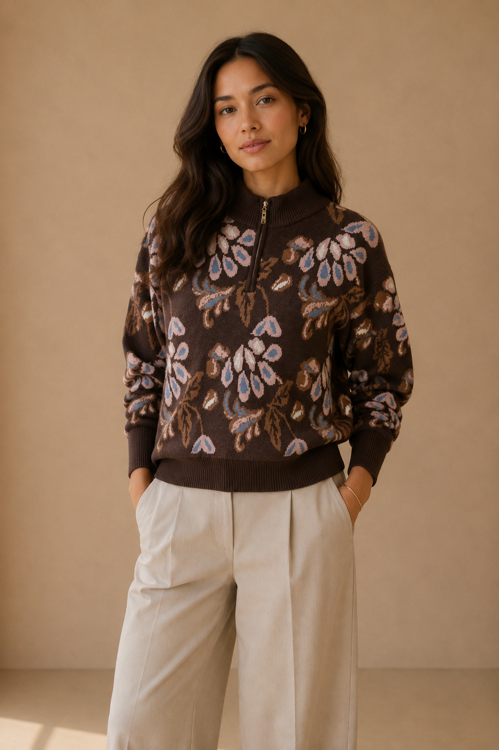 Chocolate Vintage Bloom Half-Zip - 2330253