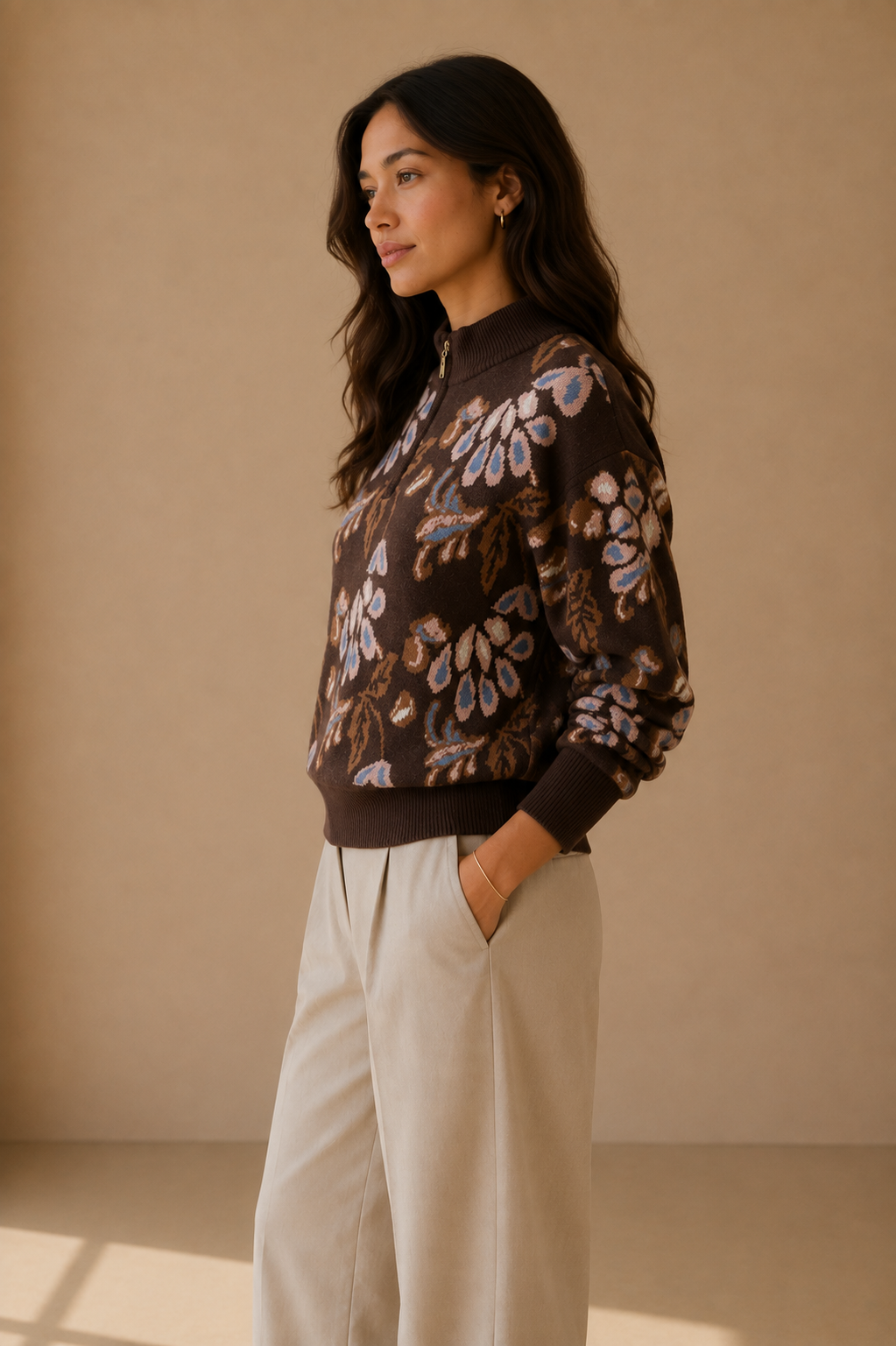Chocolate Vintage Bloom Half-Zip - 2330253