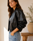 Black Academy Vegan Leather Bomber - LJ3591