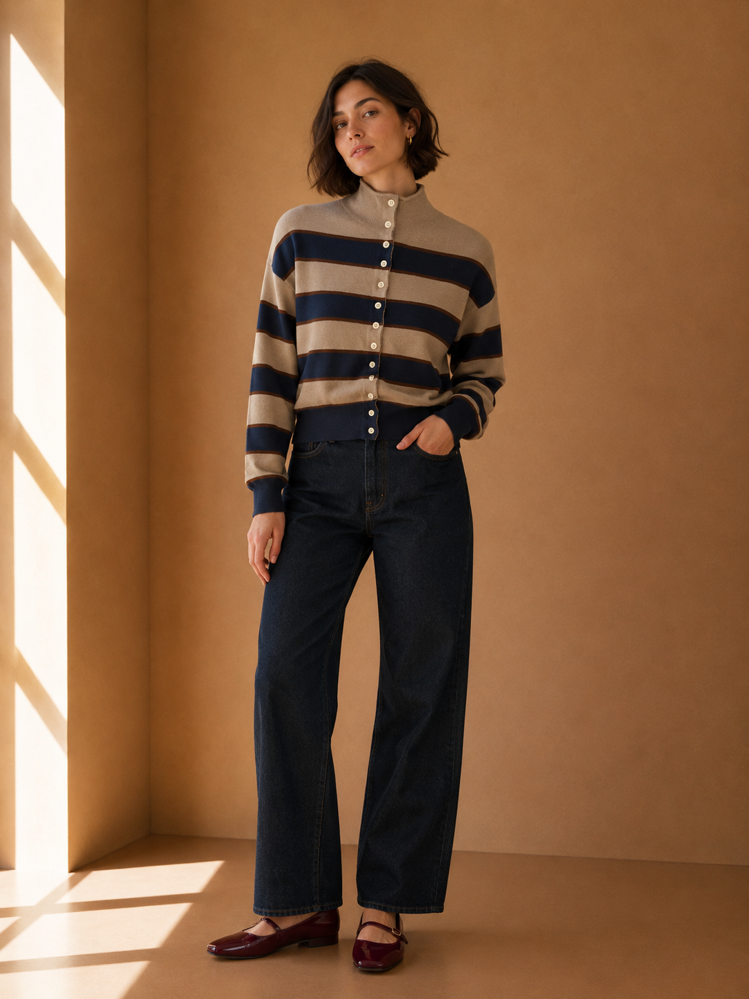 Taupe &amp; Navy Stripe Hilly Sweater - OAR1421