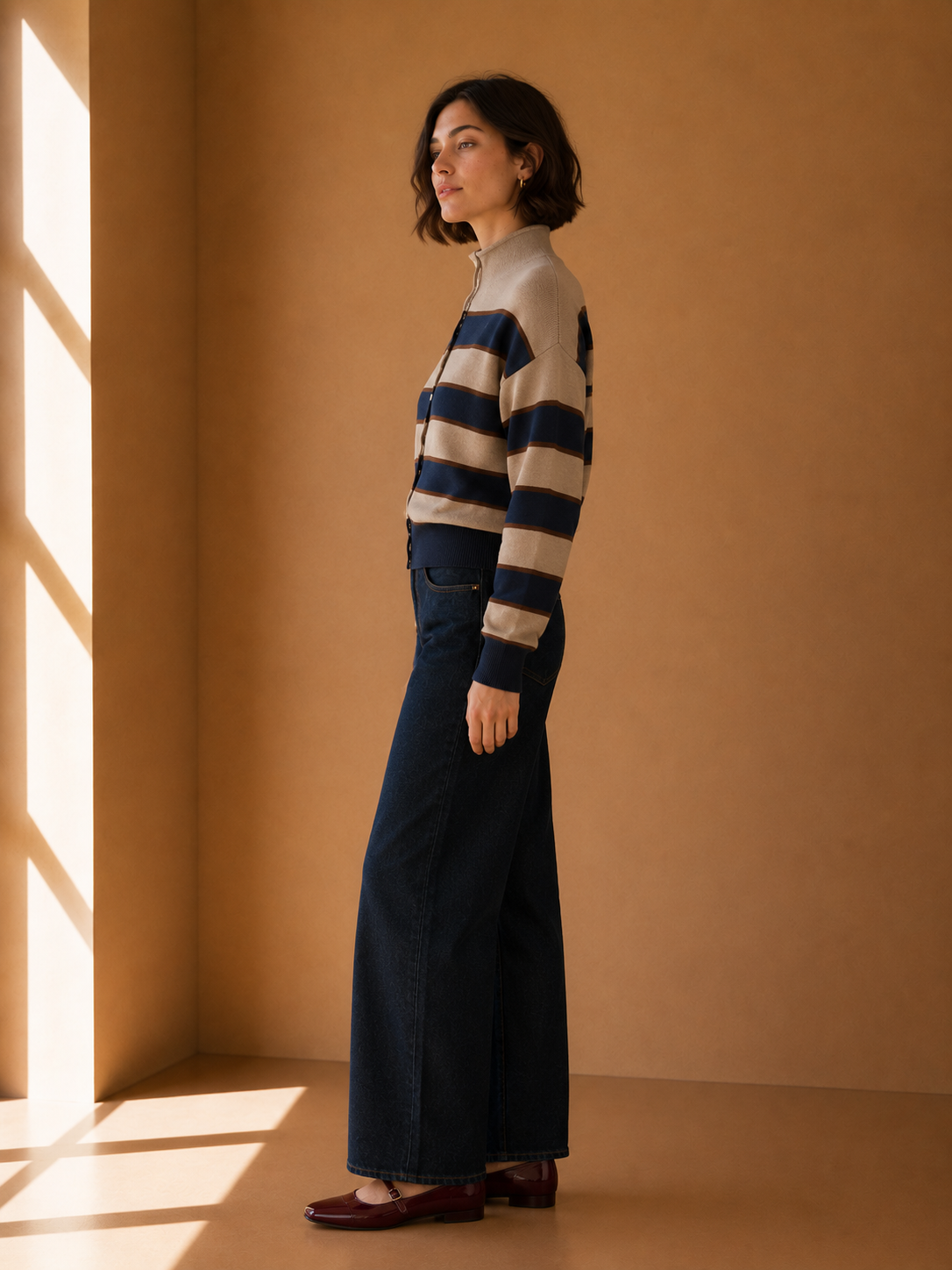 Taupe &amp; Navy Stripe Hilly Sweater - OAR1421