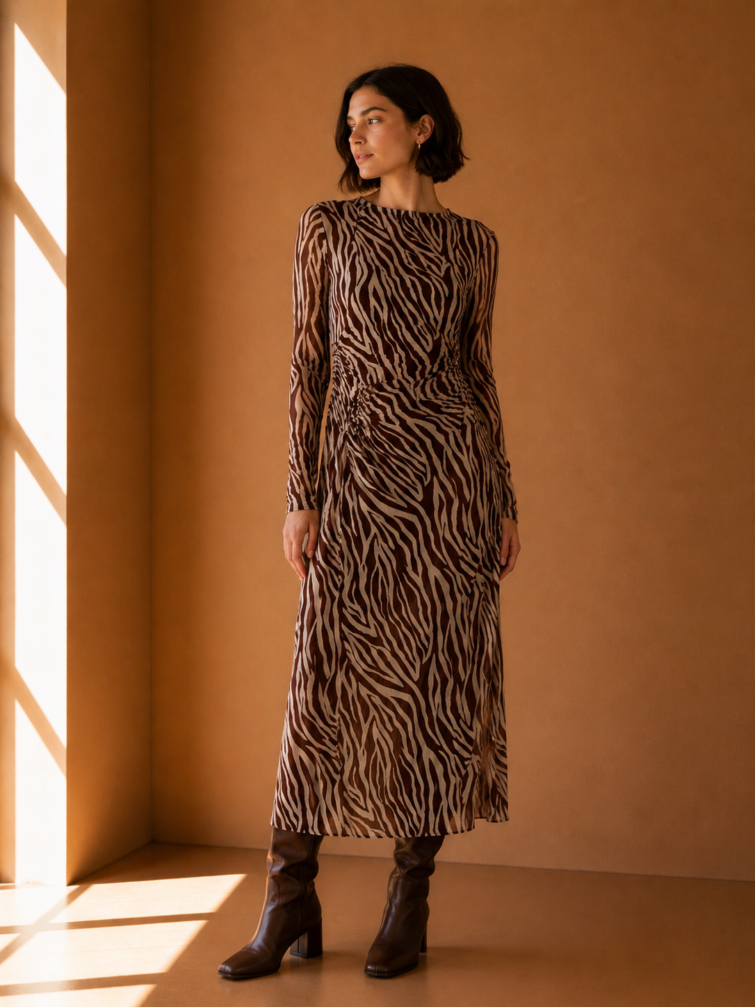 Velvet Rouge Sevilla Zebra Mesh Midi Dress - ZD263544