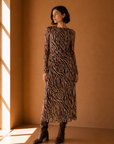Velvet Rouge Sevilla Zebra Mesh Midi Dress - ZD263544