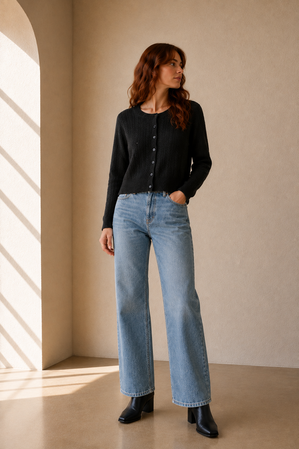 Black Medina Pointelle Cardigan