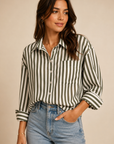Burnt Olive Stormi Stripe Button Up