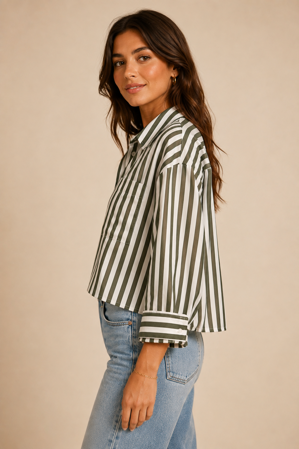 Burnt Olive Stormi Stripe Button Up