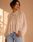 Blush Nouvelle Floral Mock Woven Top