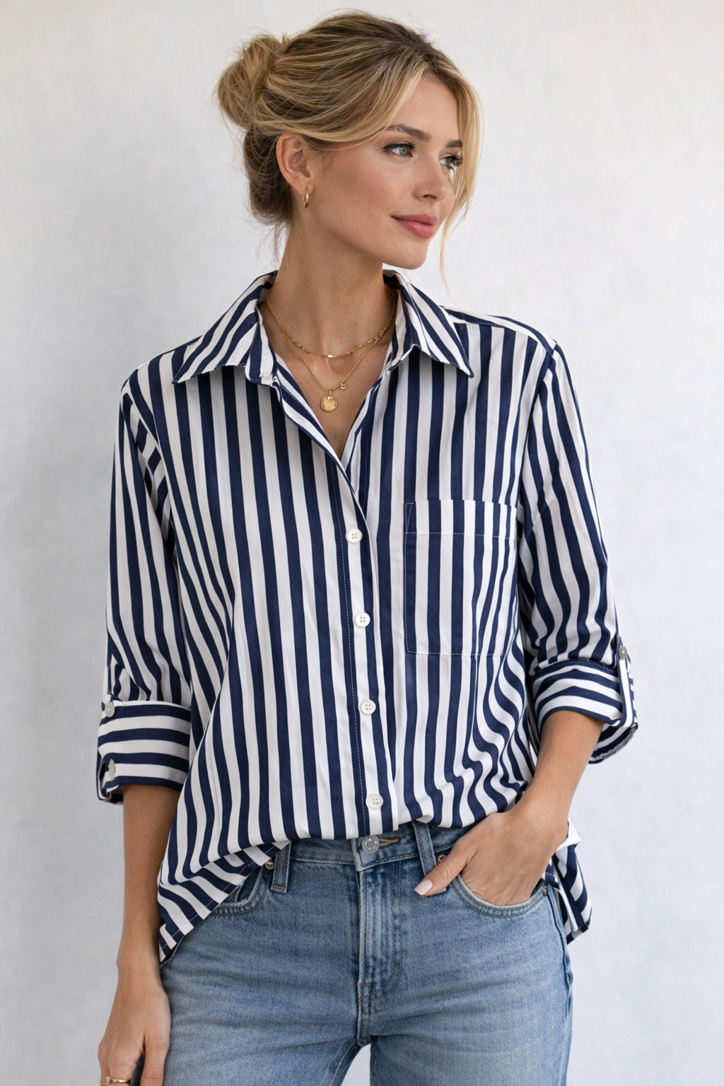 Indigo Blue Stripe Valencia Button Up