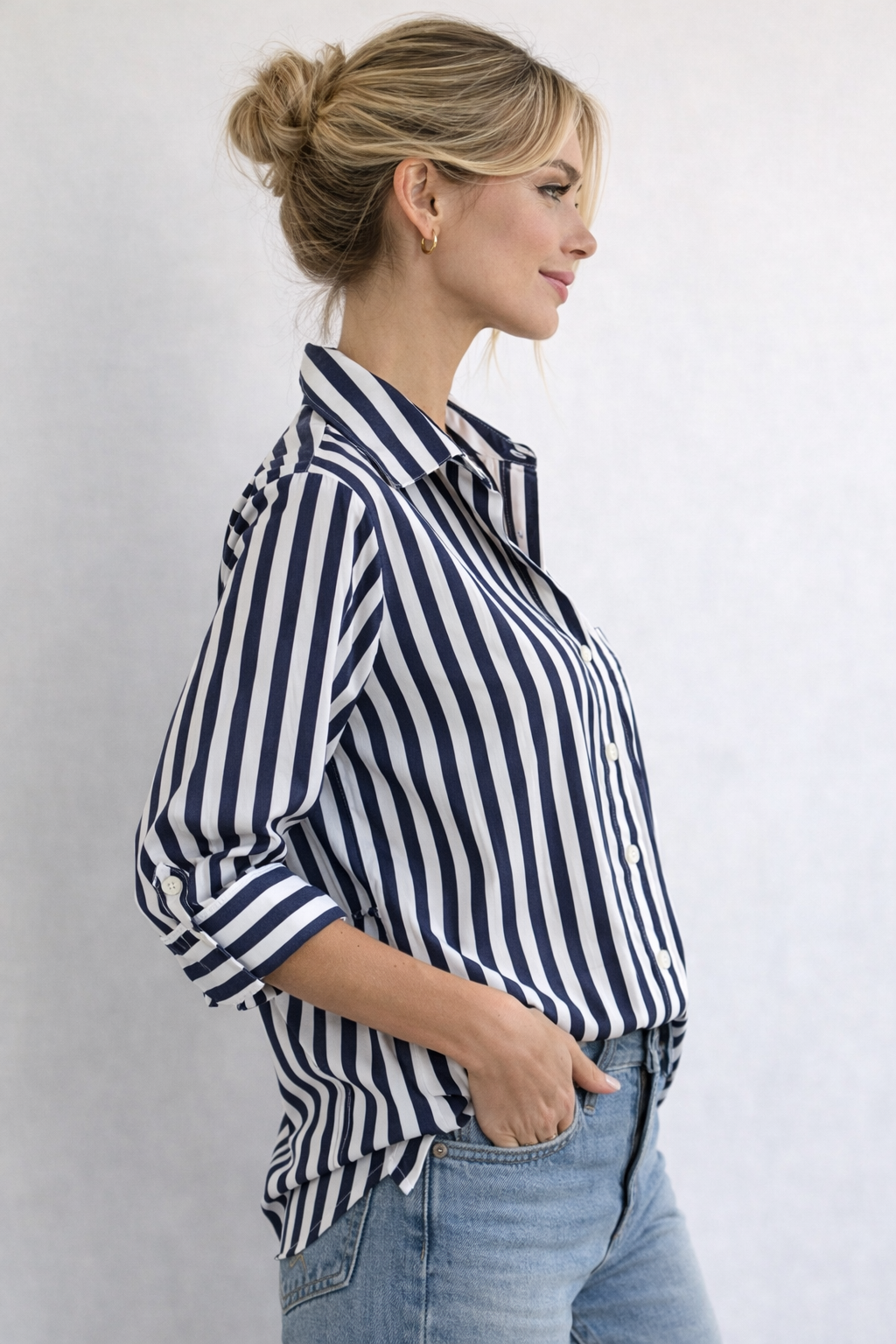 Indigo Blue Stripe Valencia Button Up