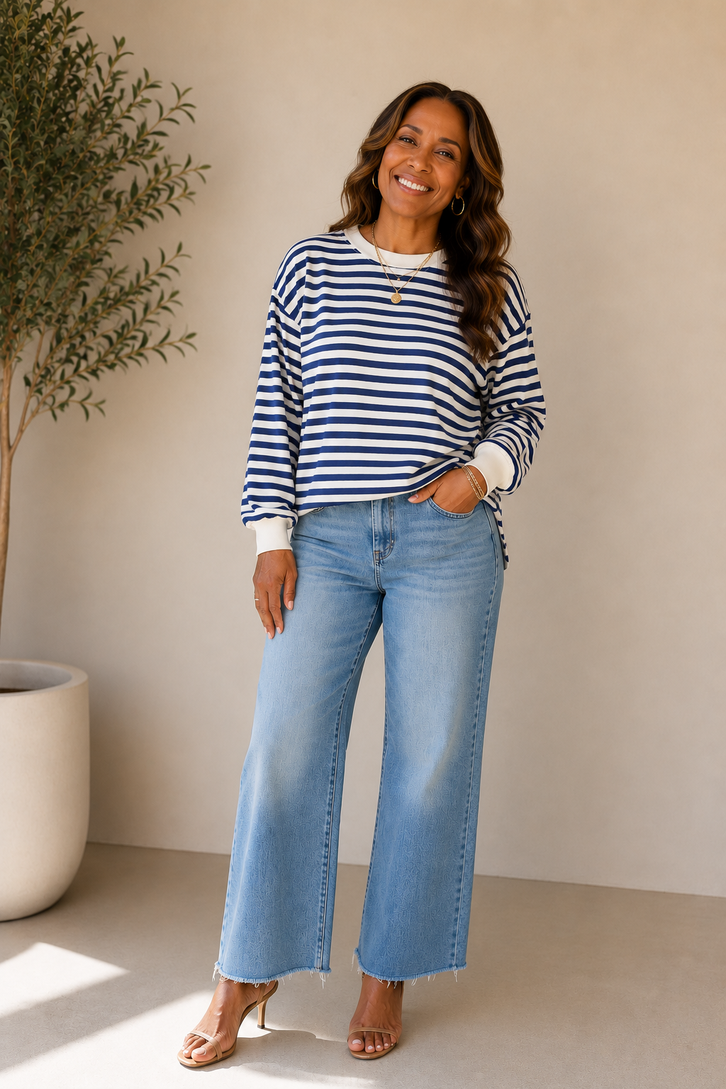 Ivory &amp; Navy Ethan Striped Pullover Knit