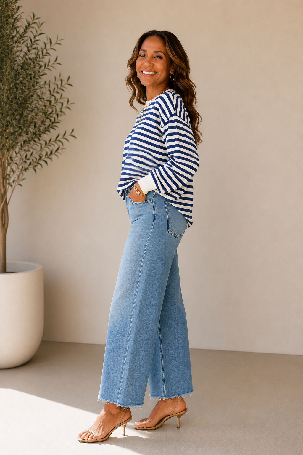 Ivory &amp; Navy Ethan Striped Pullover Knit