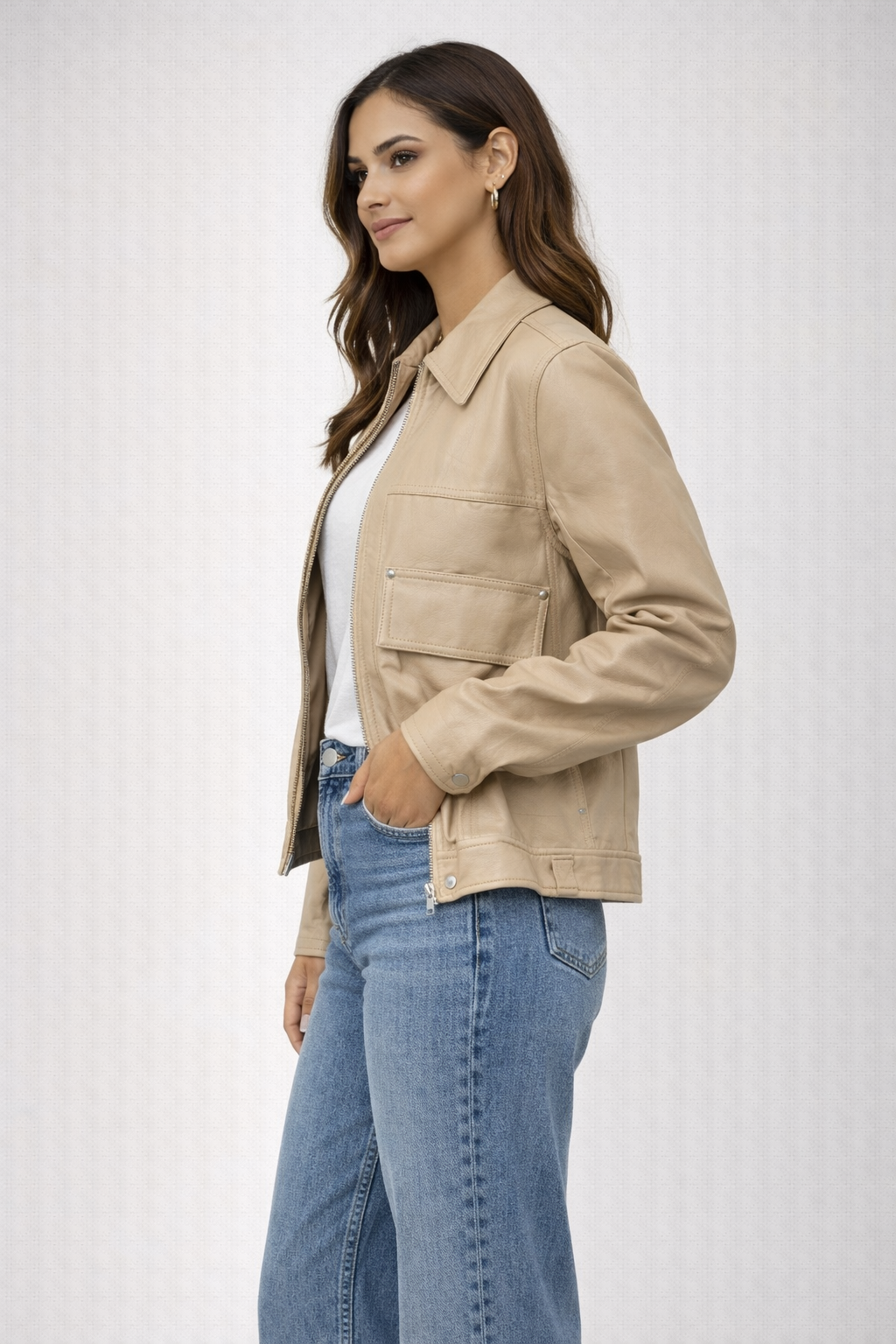 Sand Scottie Faux Leather Jacket