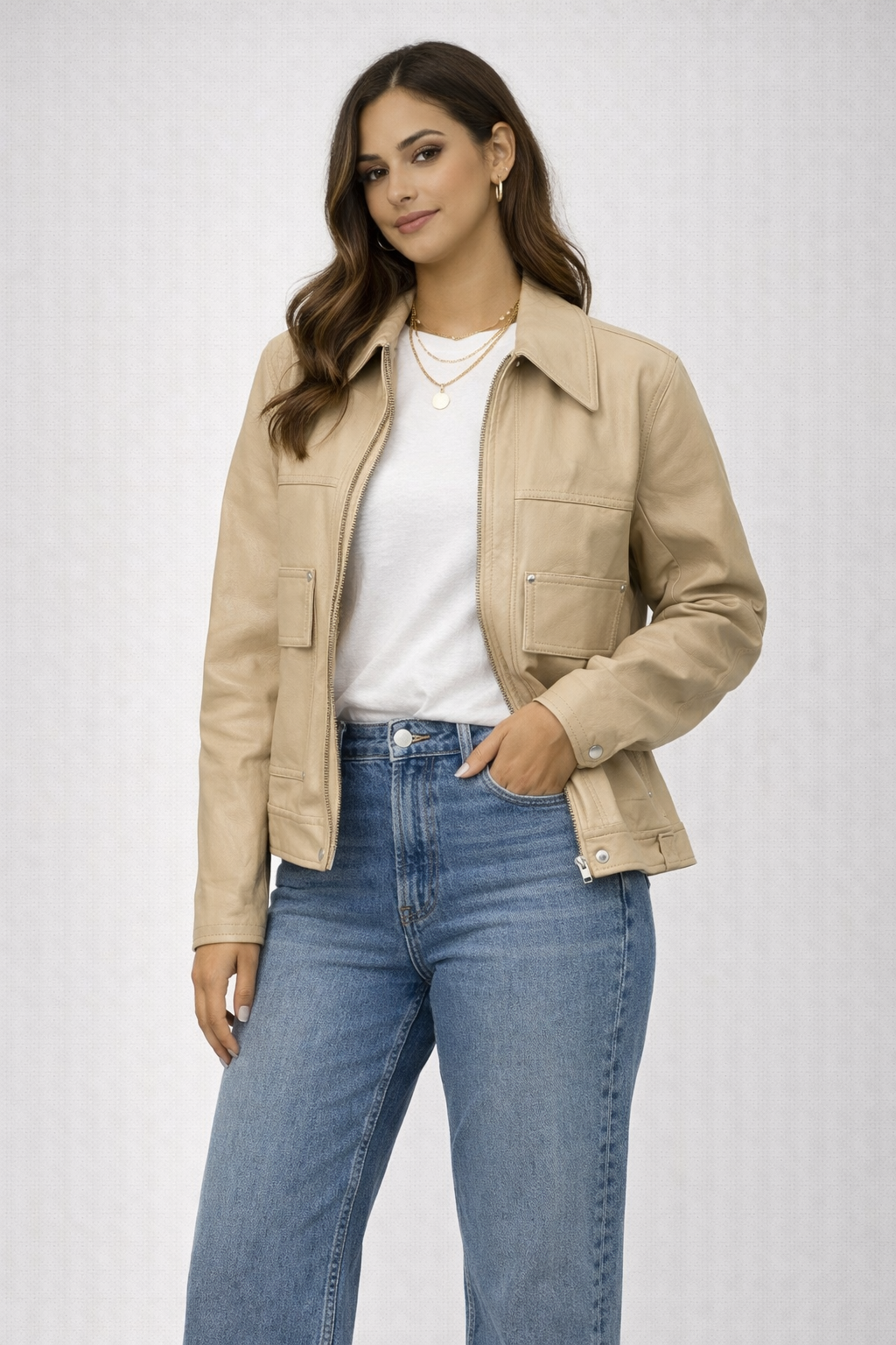 Sand Scottie Faux Leather Jacket