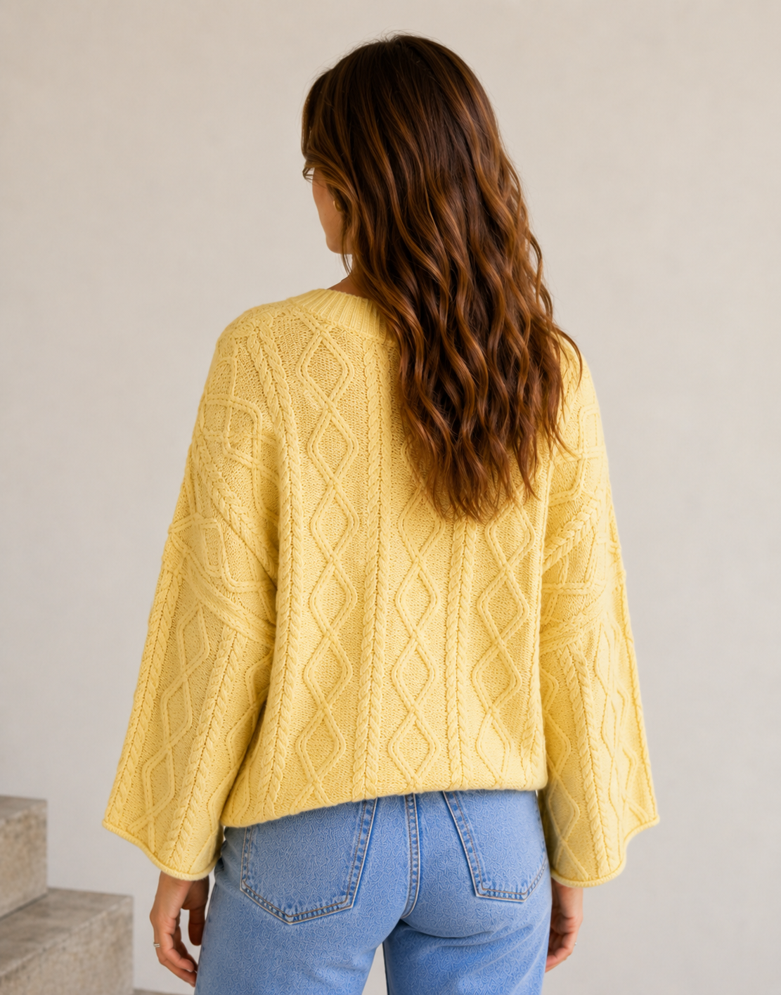Light Yellow Cable Knit Sweater